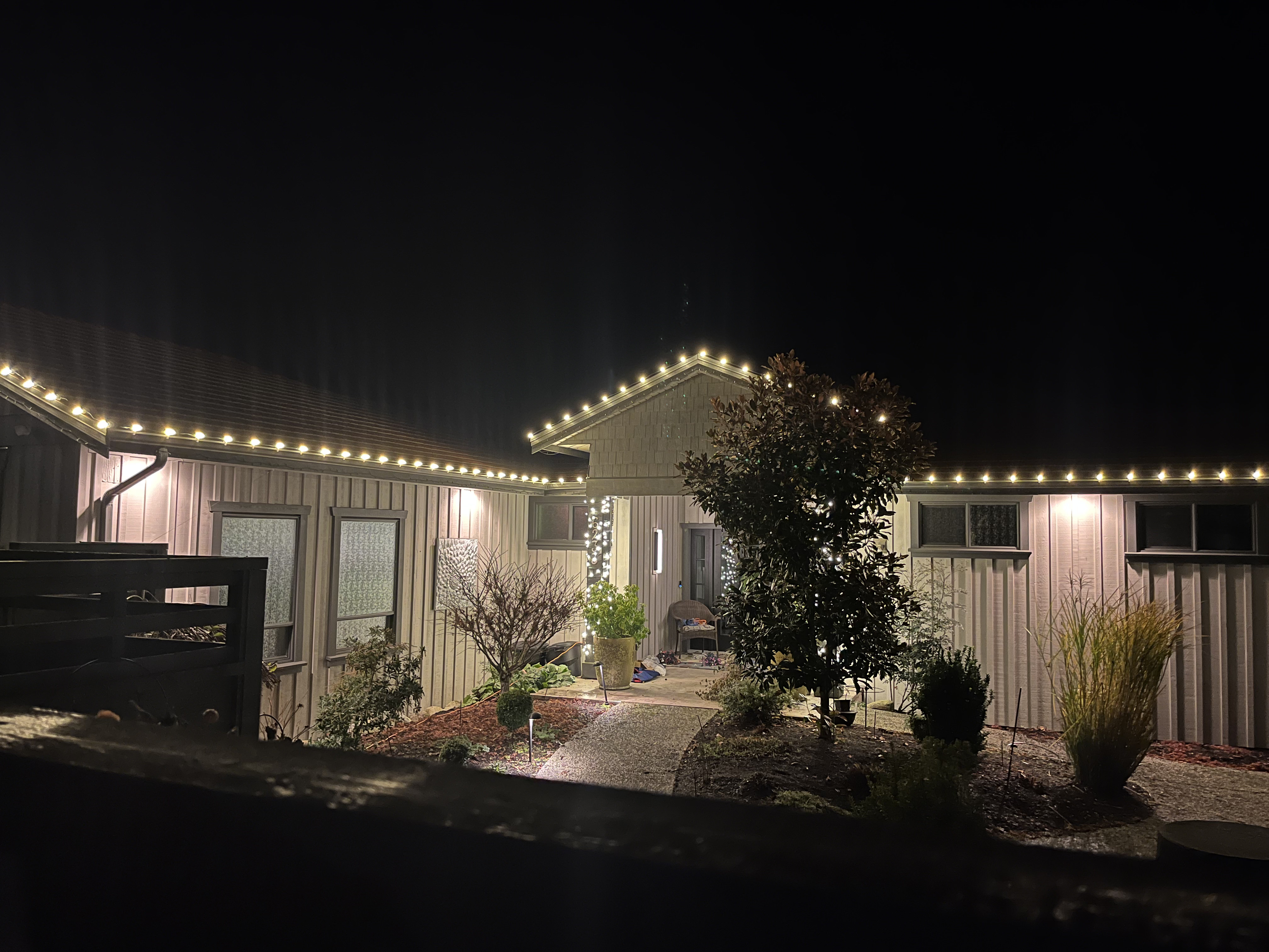 Warm white Christmas light installation West Sechelt BC